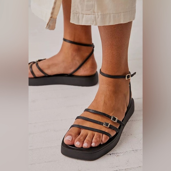 Free People Shoes - Free People Fionna Leather Strappy Platform Sandals Blue Size 40